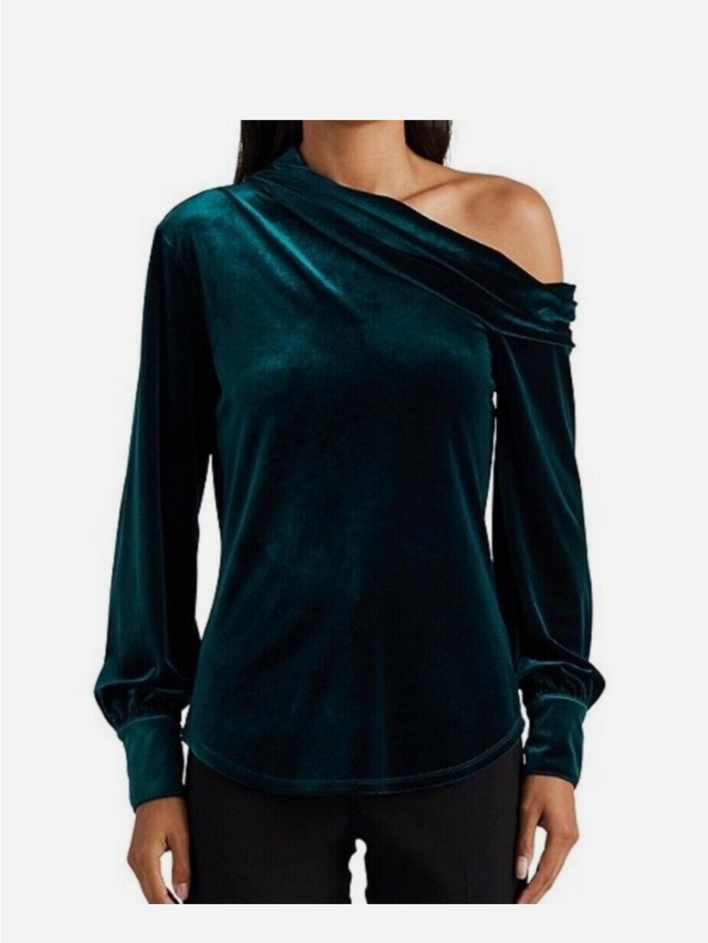 Ralph Lauren Pleated Velvet Off-the-Shoulder Top in Emerald Green NWT